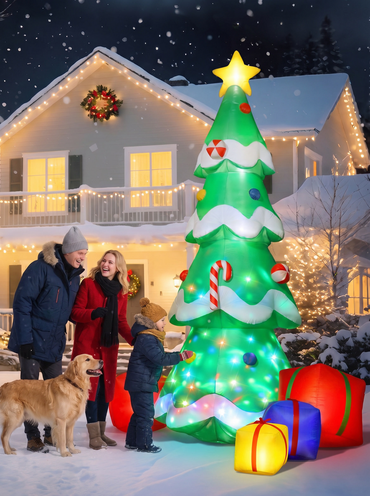 Giant Christmas Tree with Gifts Inflatable, Six LEDs of Holiday Light