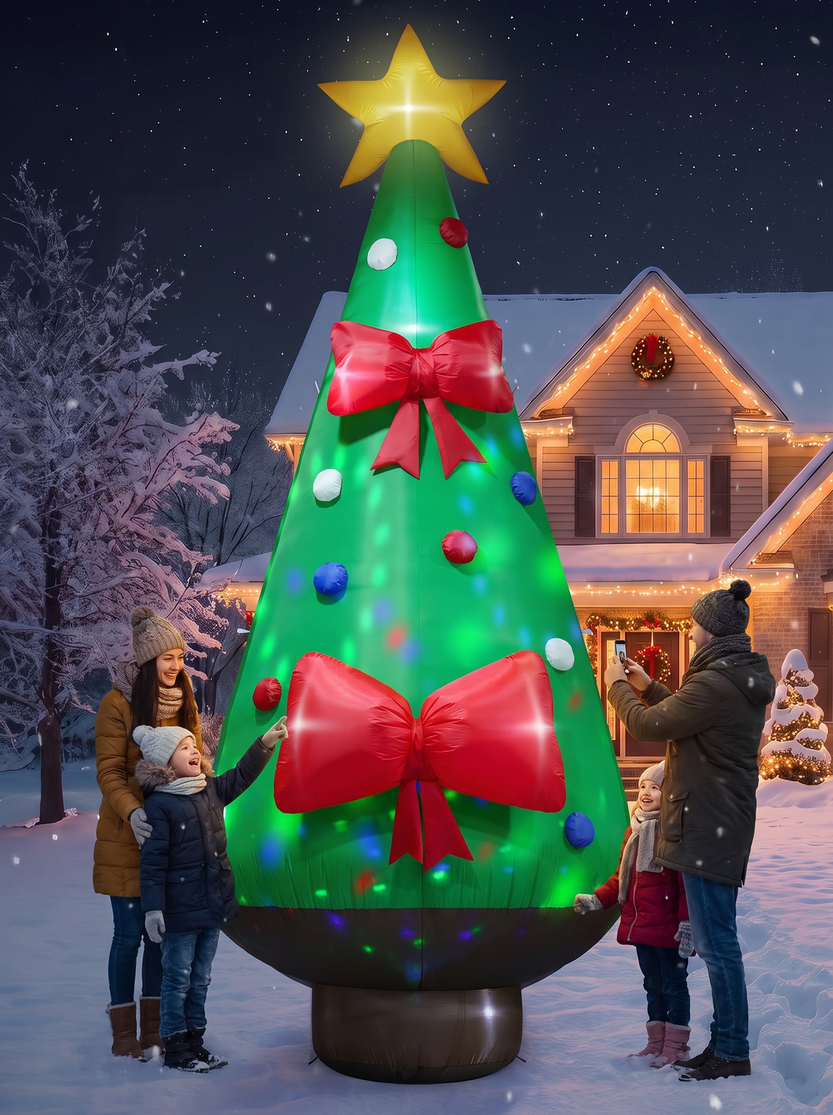 Giant Christmas Tree with Bow Inflatable, Light That Moves