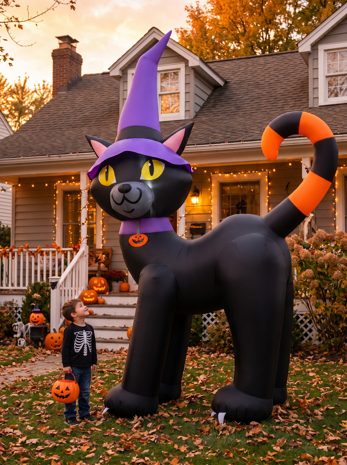 Giant Black Cat Witch Hat Inflatable, Set the Halloween Tone