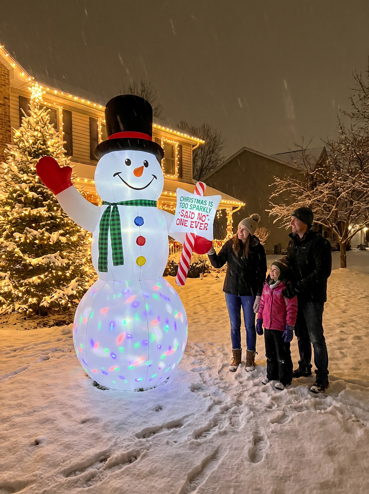 Giant Snowman with Candy Cane Inflatable, A Sign of the Season