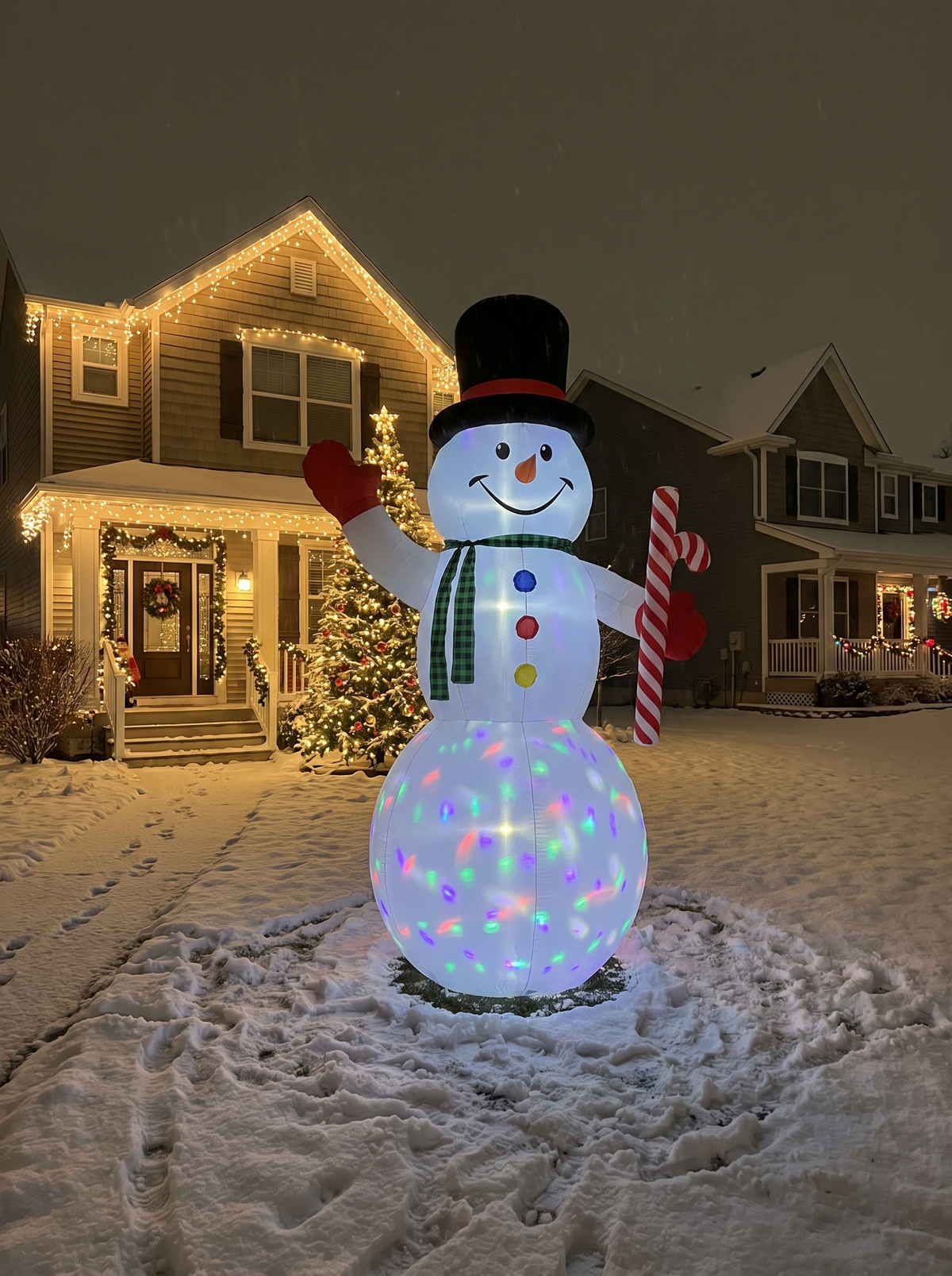 Giant Snowman with Candy Cane Inflatable, Greet the Whole Street