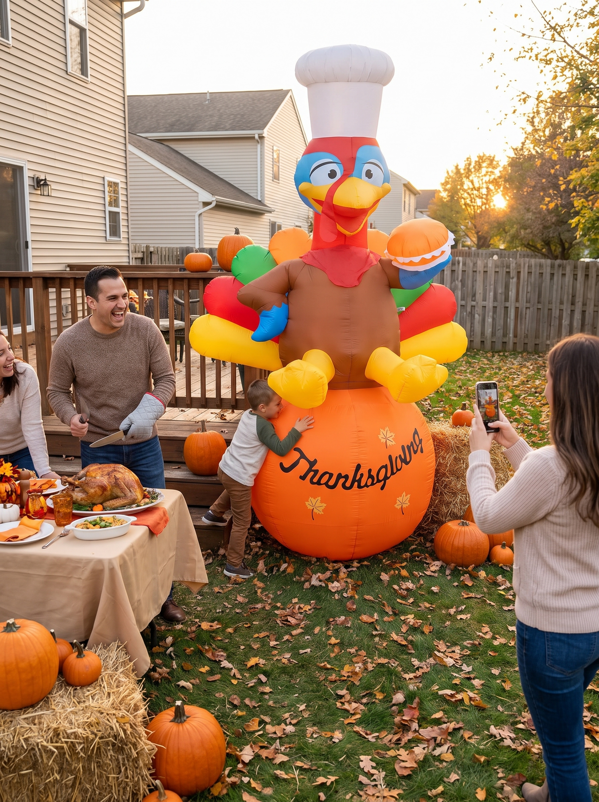 Giant Chef Turkey on Pumpkin Inflatable, Chef Turkey Has Other Plans