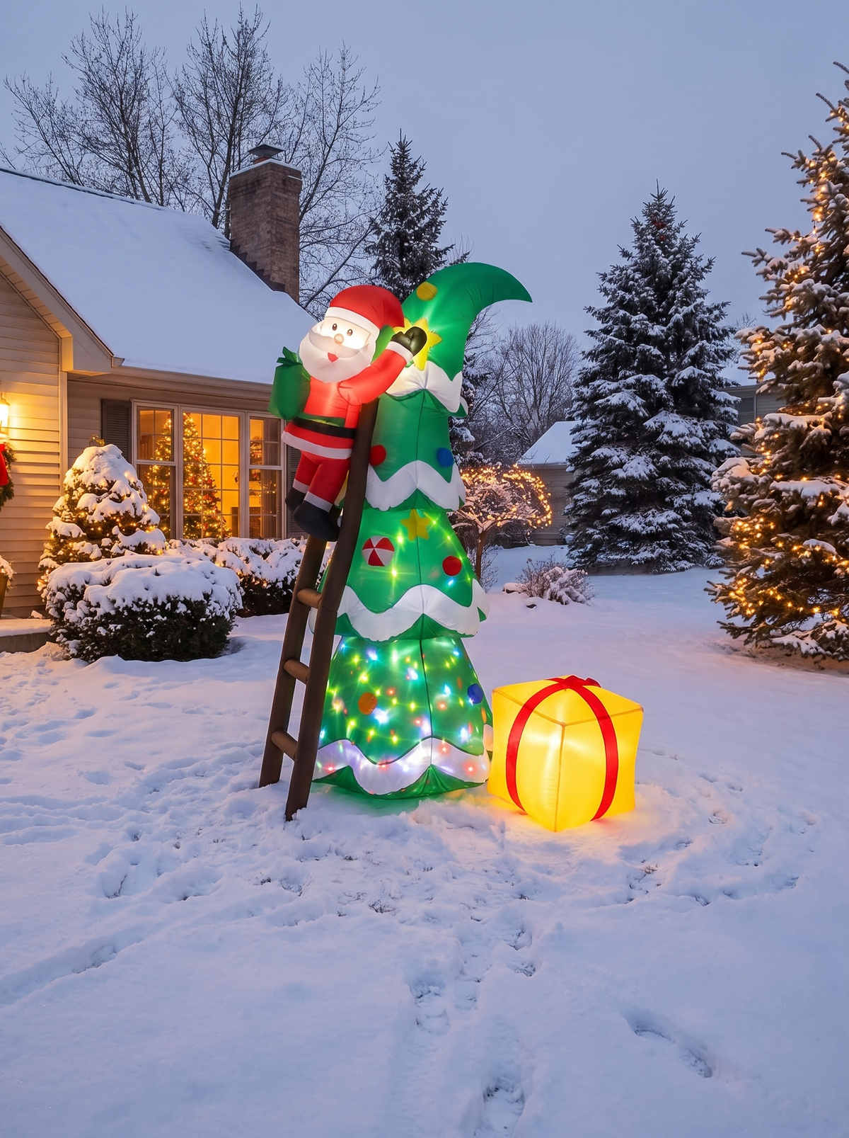Christmas Tree with Climbing Santa Inflatable, Right Sized for Any Yard