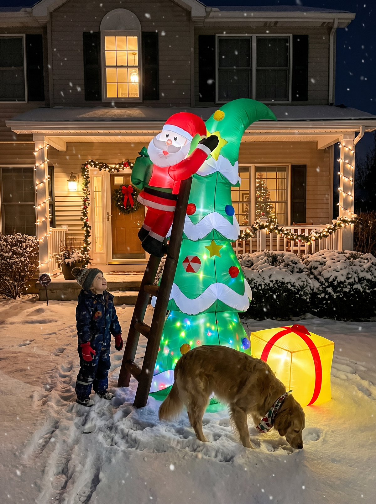 Christmas Tree with Climbing Santa Inflatable, Santa on the Climb