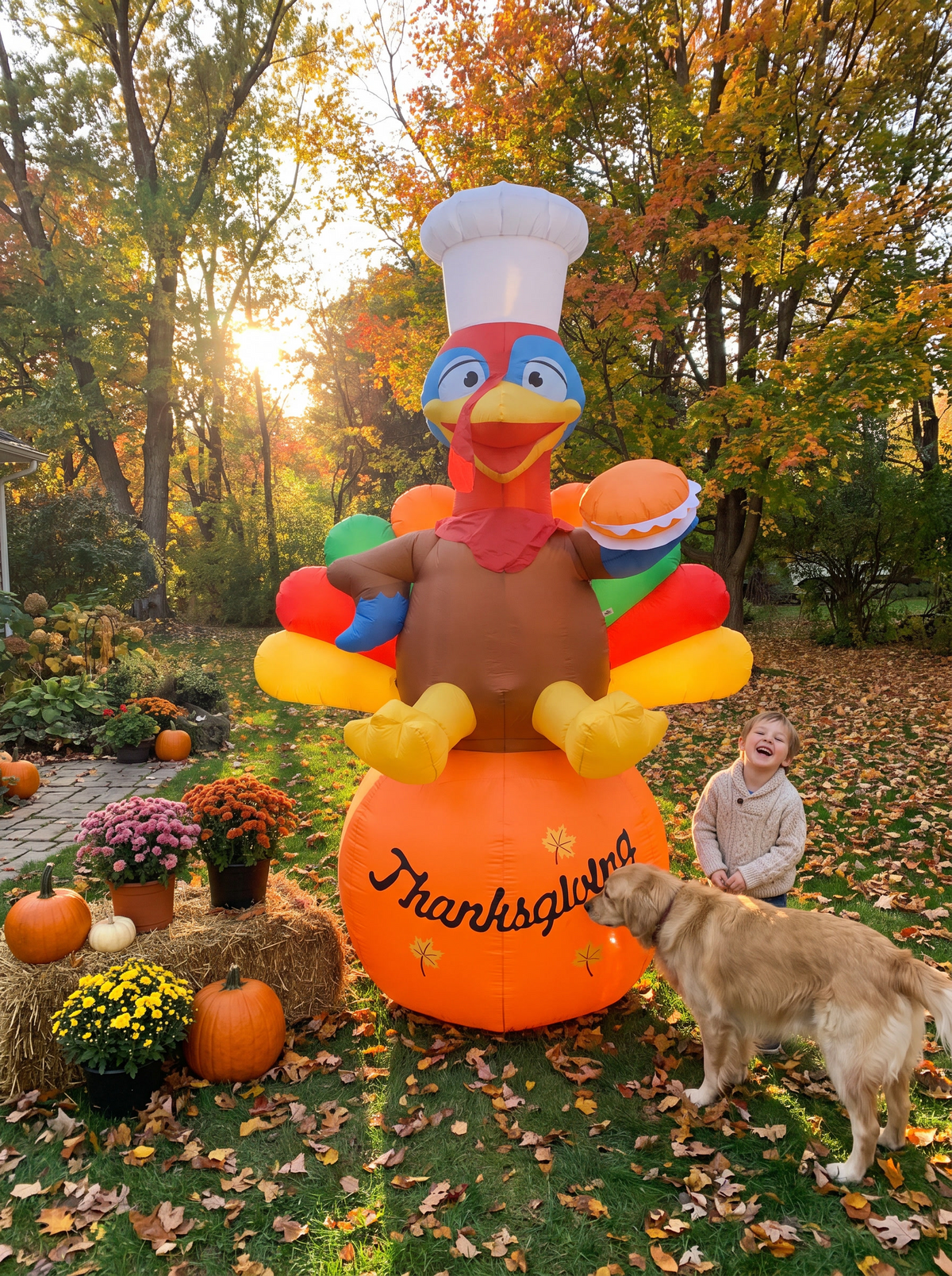 Giant Chef Turkey on Pumpkin Inflatable, A Pumpkin That Says It All