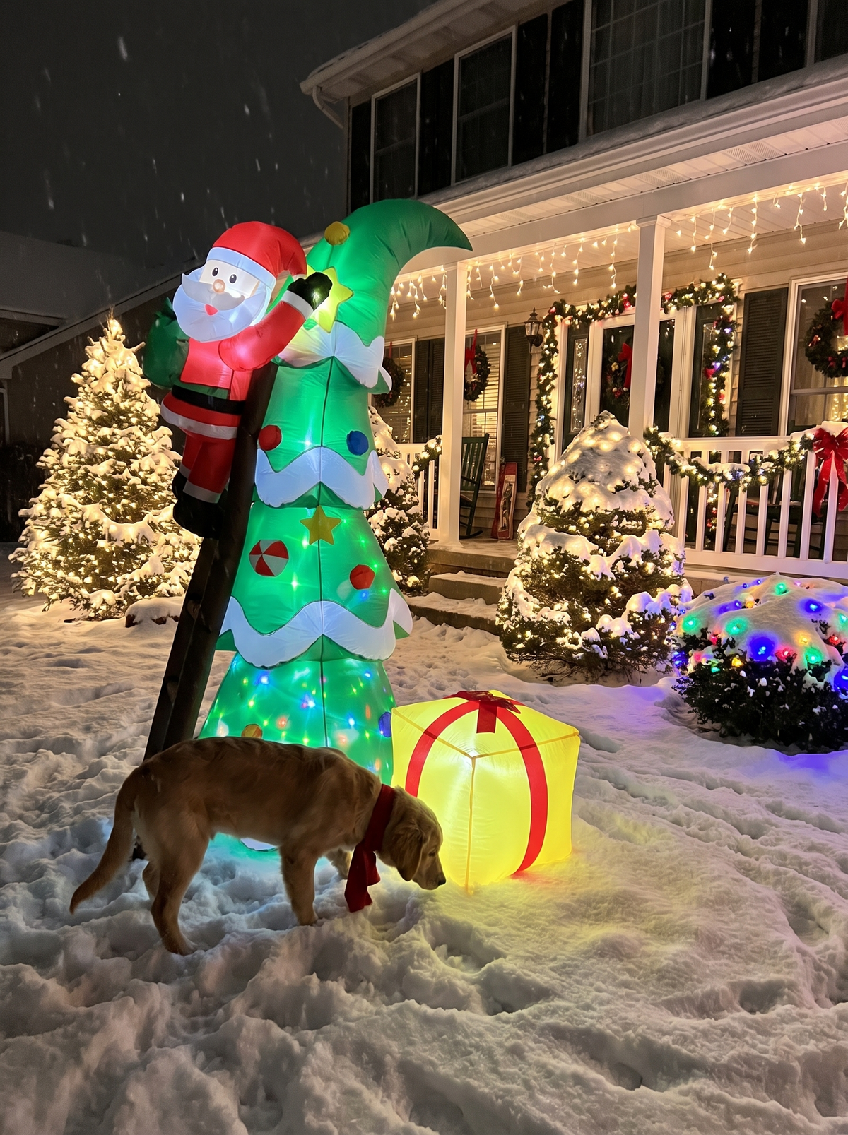 Christmas Tree with Climbing Santa Inflatable, A Kaleidoscope of Color