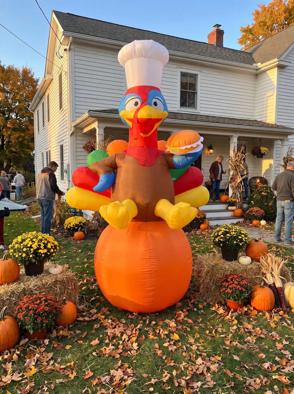 Giant Chef Turkey on Pumpkin Inflatable, One Piece, Full Display