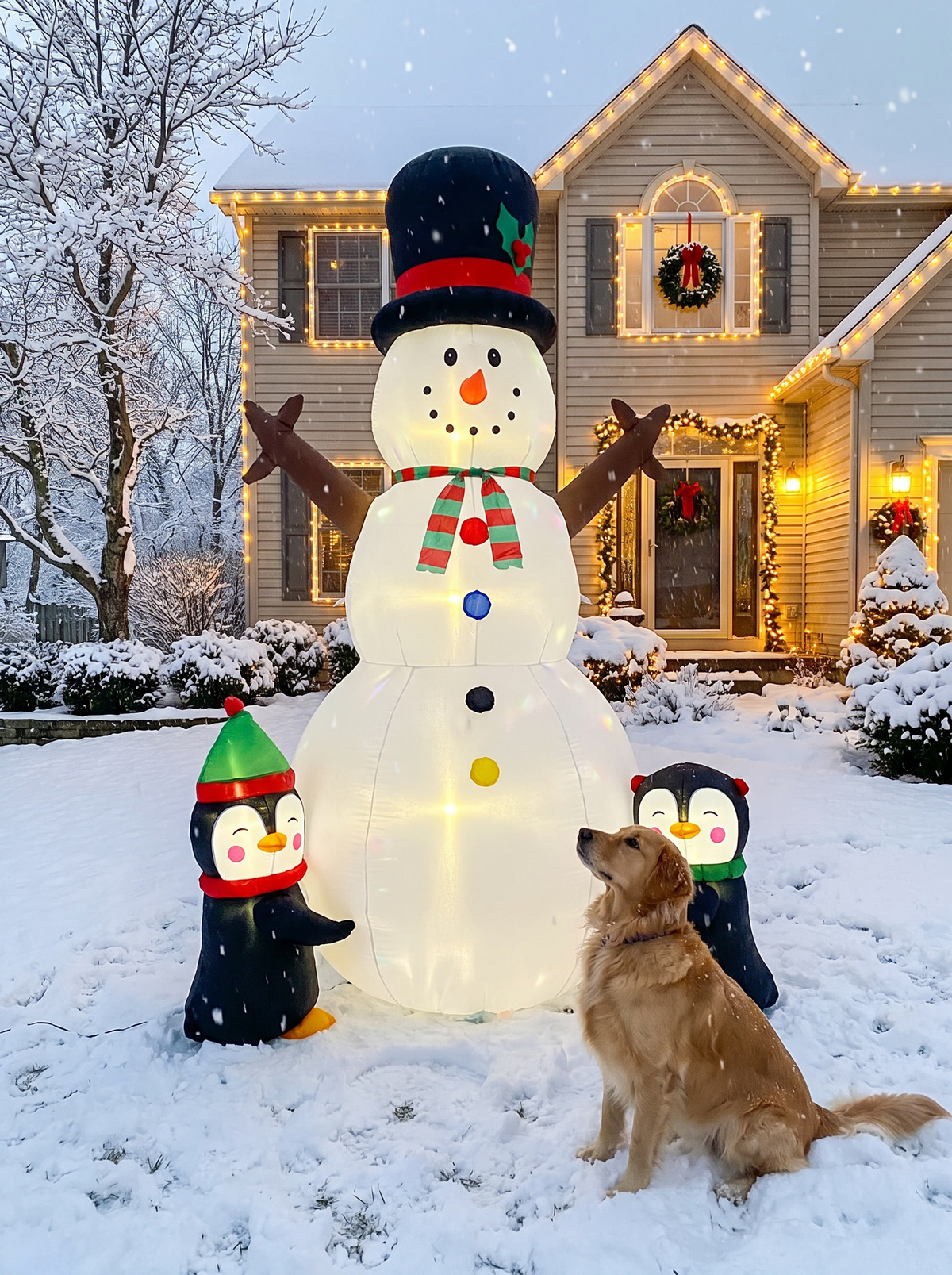 Snowman with Penguins Inflatable, A Snowman and His Friends