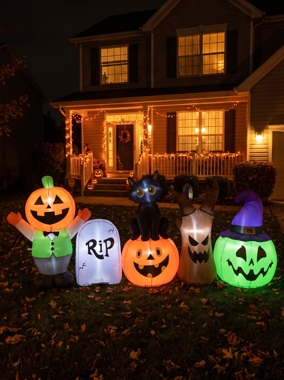 Pumpkin & Black Cat Inflatable, A Complete Haunted Scene