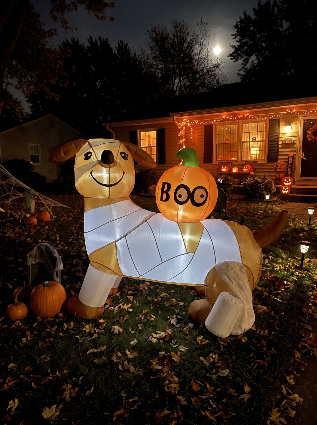 Mummy Dachshund Inflatable, Glowing After Dark