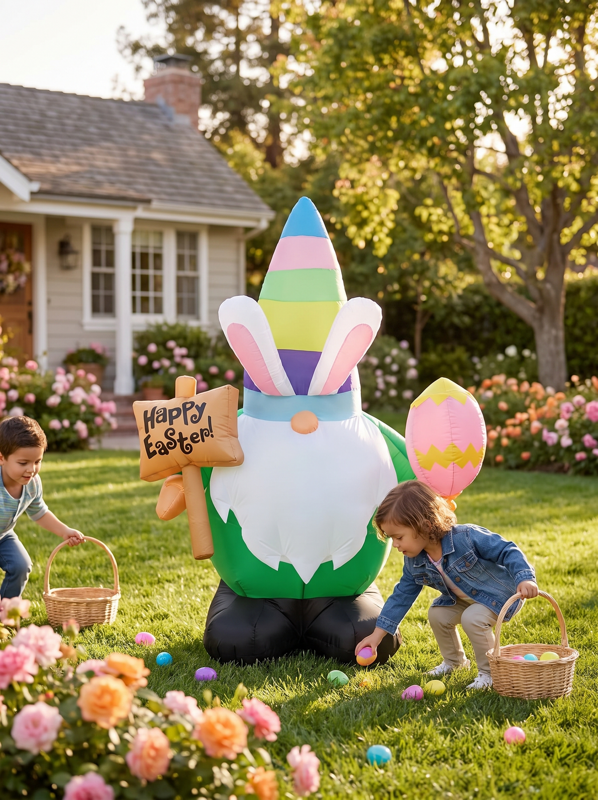 Easter Rabbit Gnome Inflatable, The Egg Hunt Backdrop