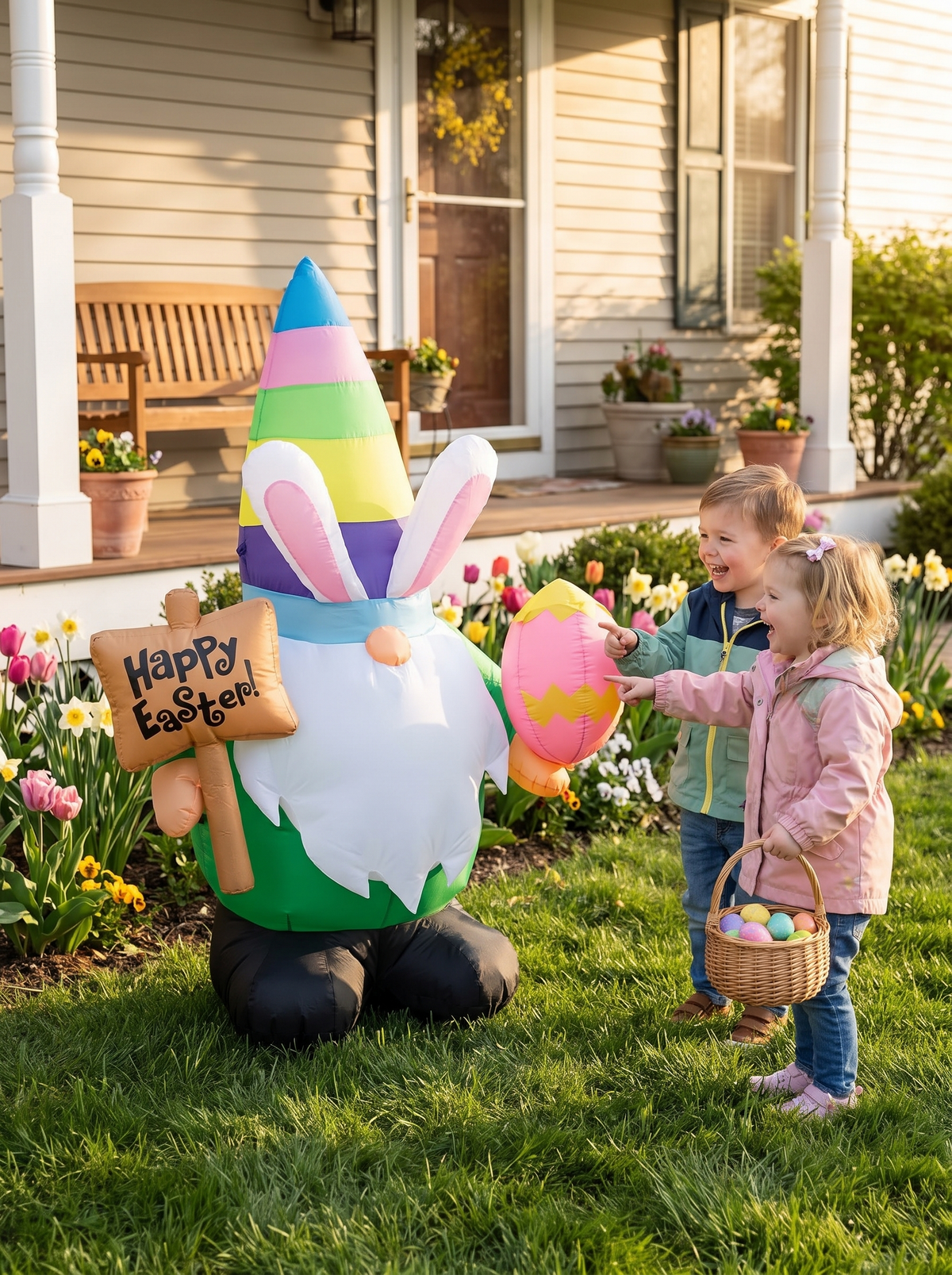 Easter Rabbit Gnome Inflatable, Hello, Spring