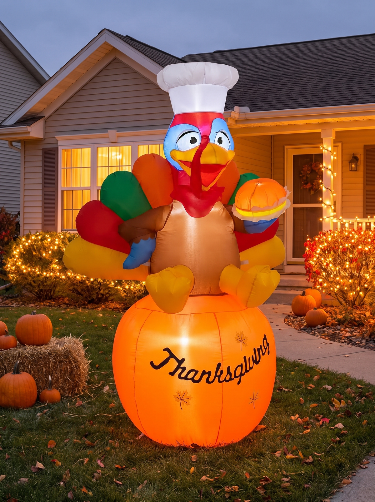 Chef Turkey Inflatable, Cozy Evening Light