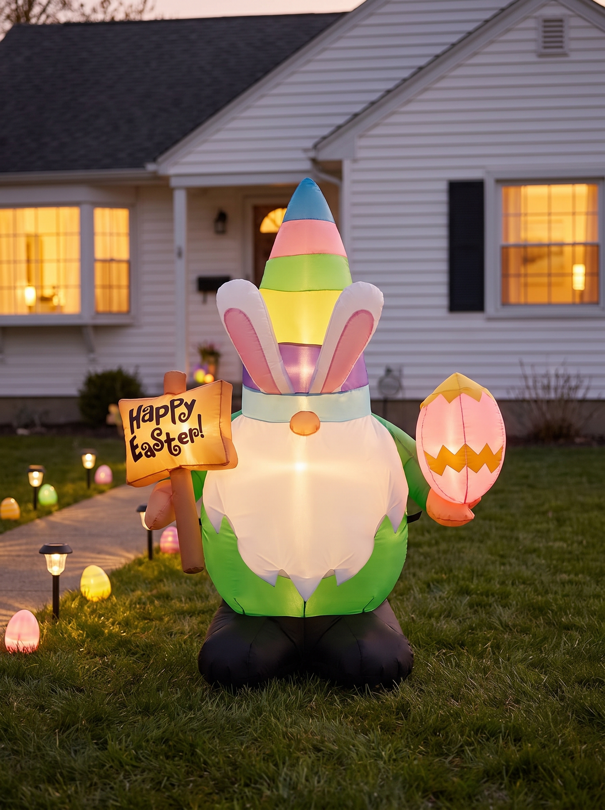 Easter Rabbit Gnome Inflatable, Glows Into the Evening