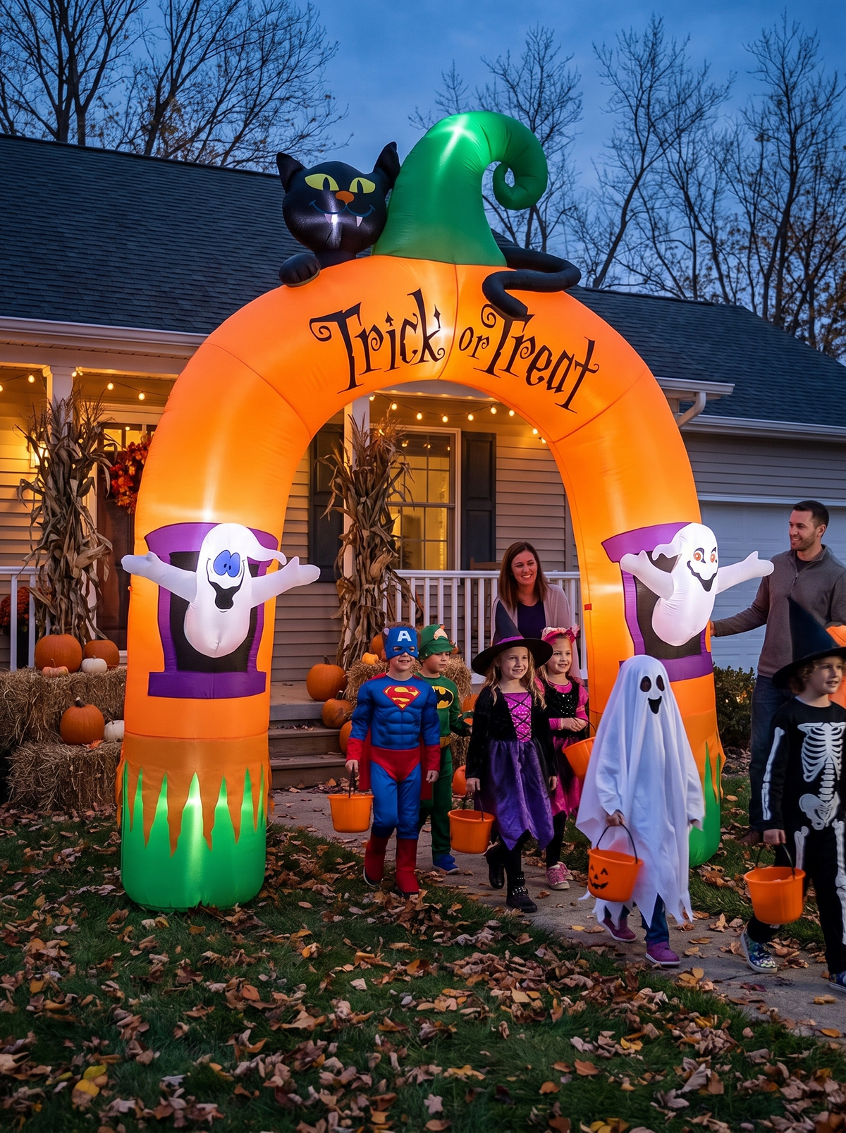 Halloween Ghost & Cat Archway Inflatable, Trick or Treaters Walk Through