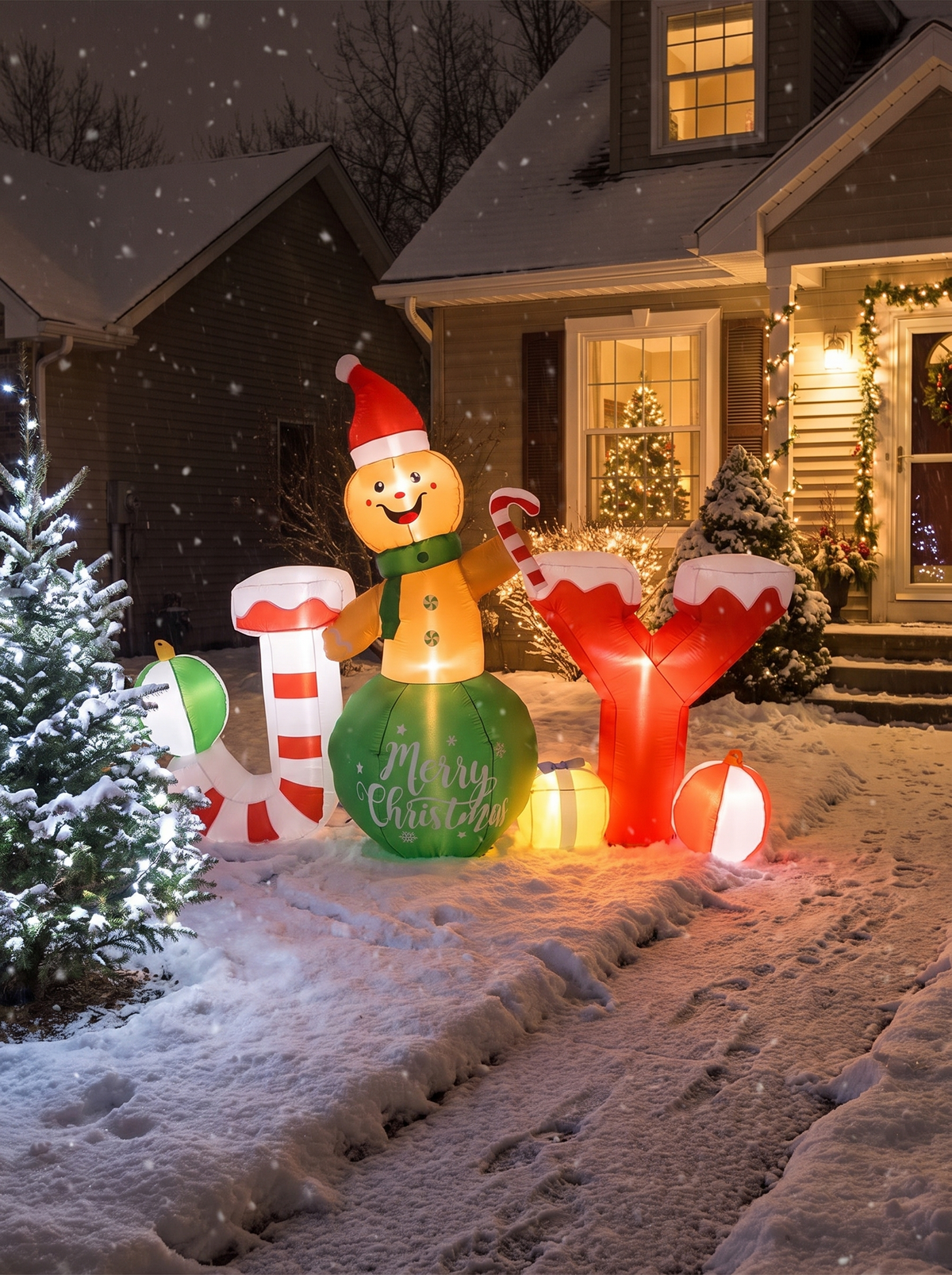 JOY Gingerbread Man Inflatable, Glows Head to Toe