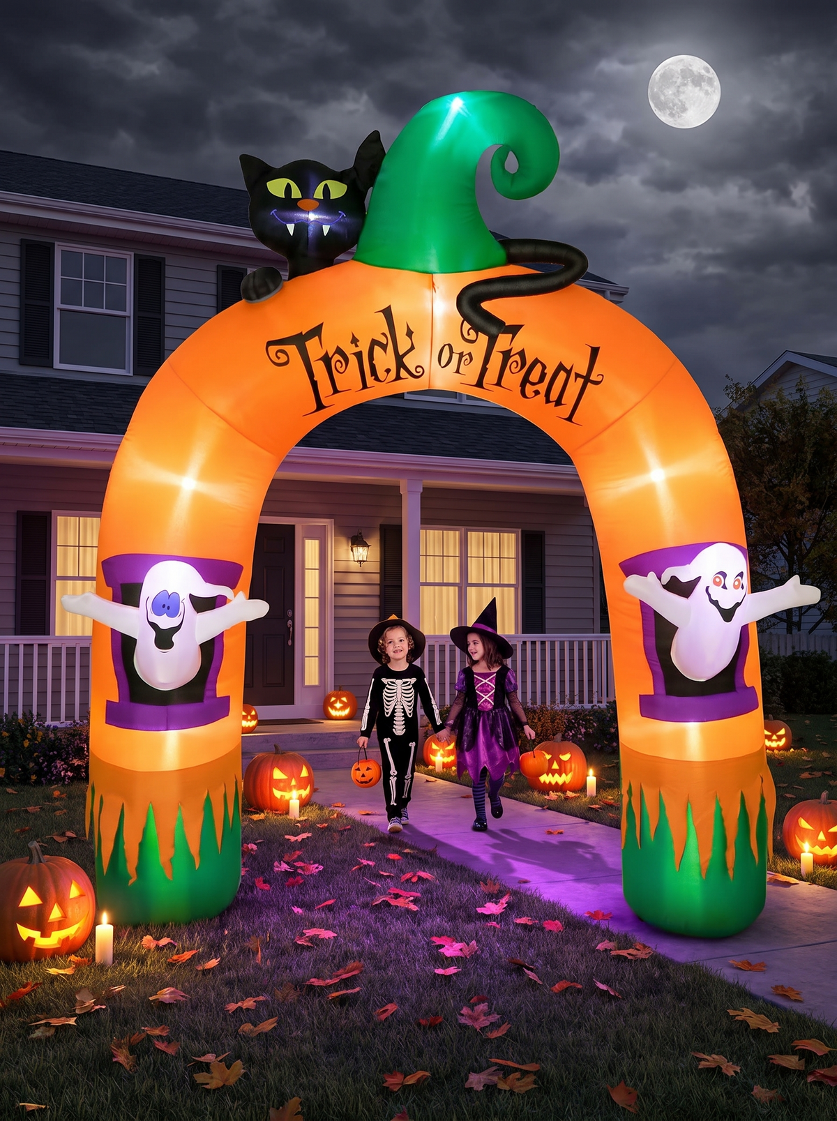 Halloween Ghost & Cat Archway Inflatable, An Eerie Glow