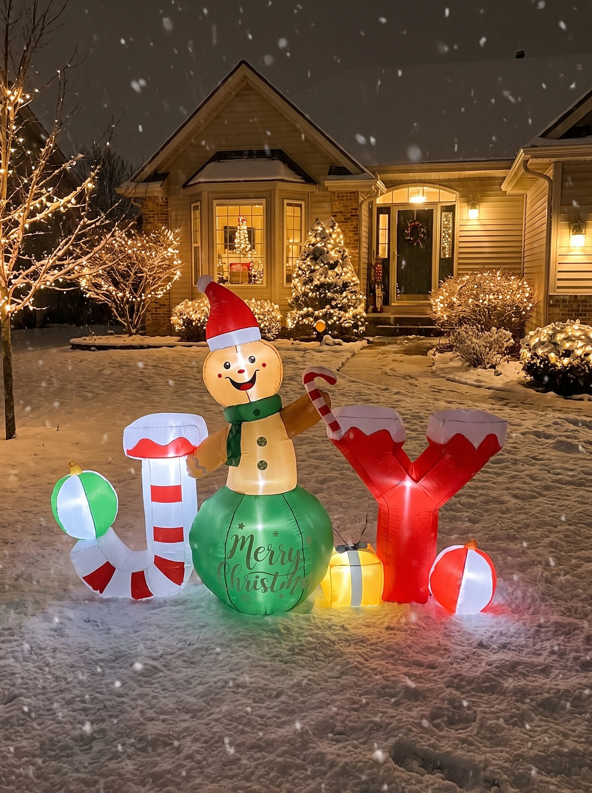 JOY Gingerbread Man Inflatable, Spell Out the Season