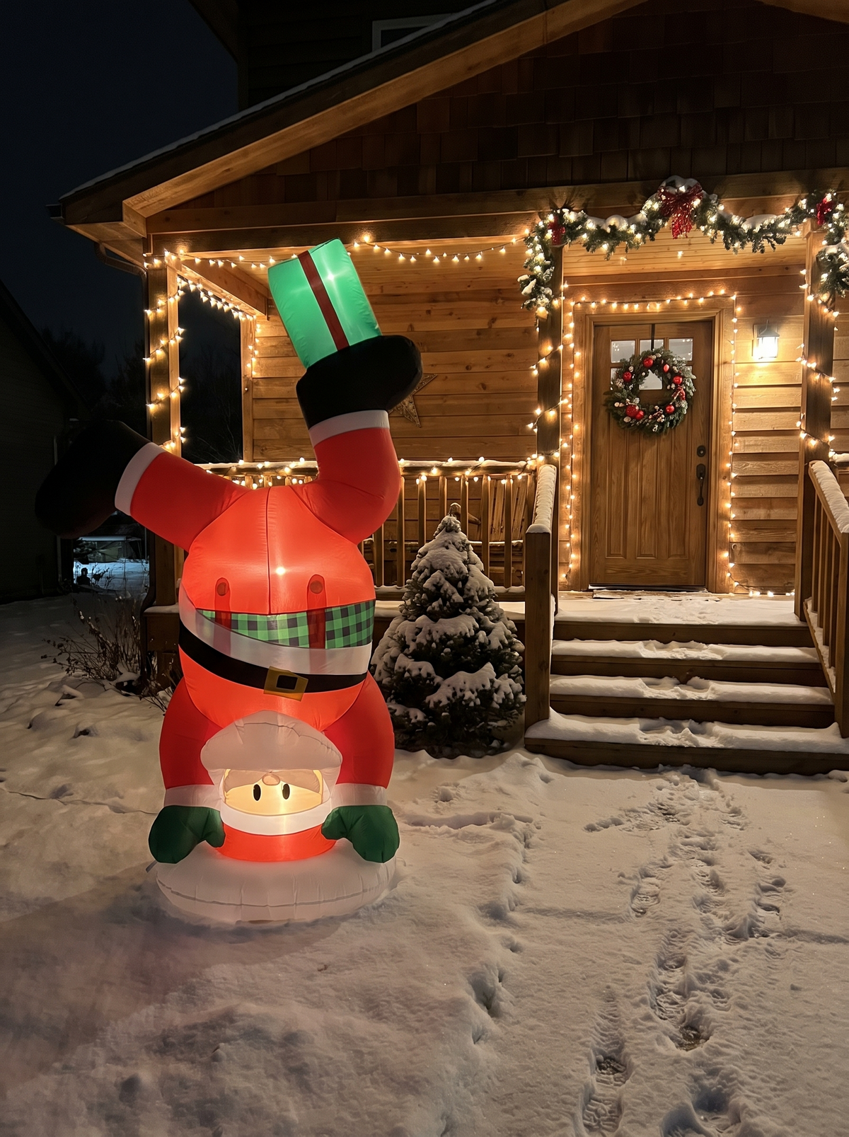 Handstand Santa Inflatable, Lights for Winter Nights