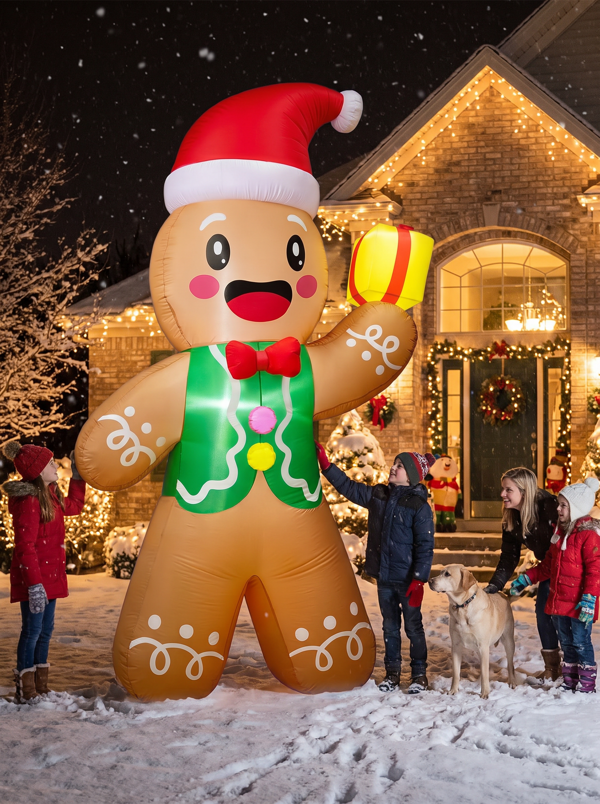 Gingerbread Man with Gift Inflatable, Star of the Block