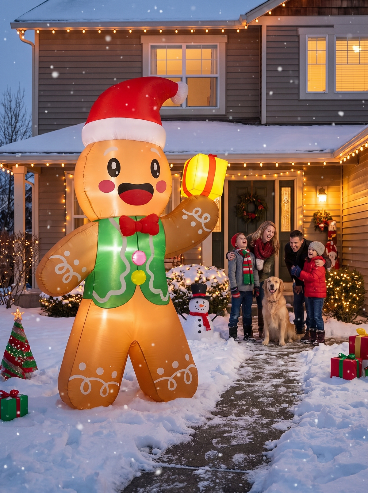 Gingerbread Man with Gift Inflatable, A Sweet Welcome