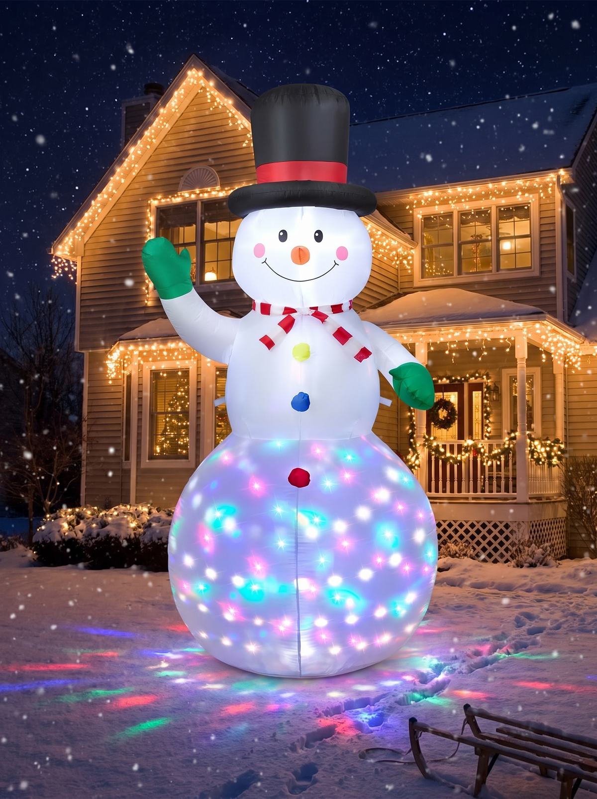 Motion Sensor Snowman Inflatable, Color Changing Light