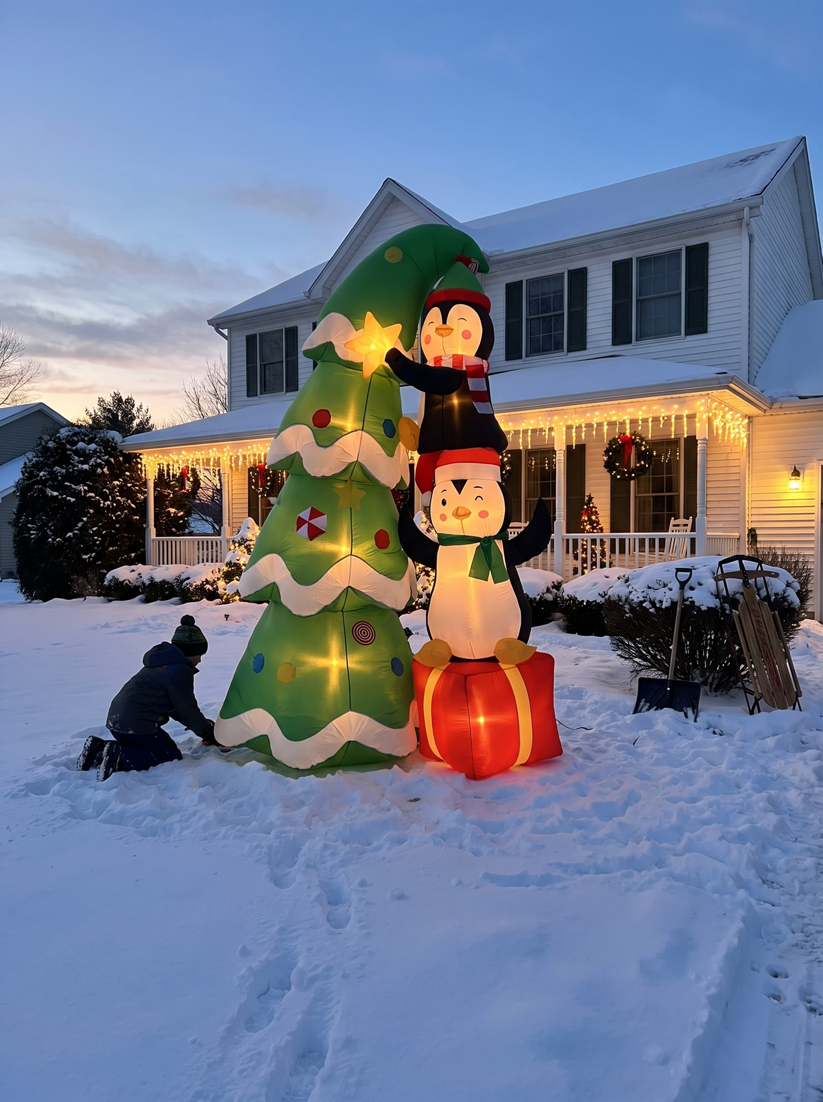 Christmas Tree with Penguins Inflatable, Home or Event Ready
