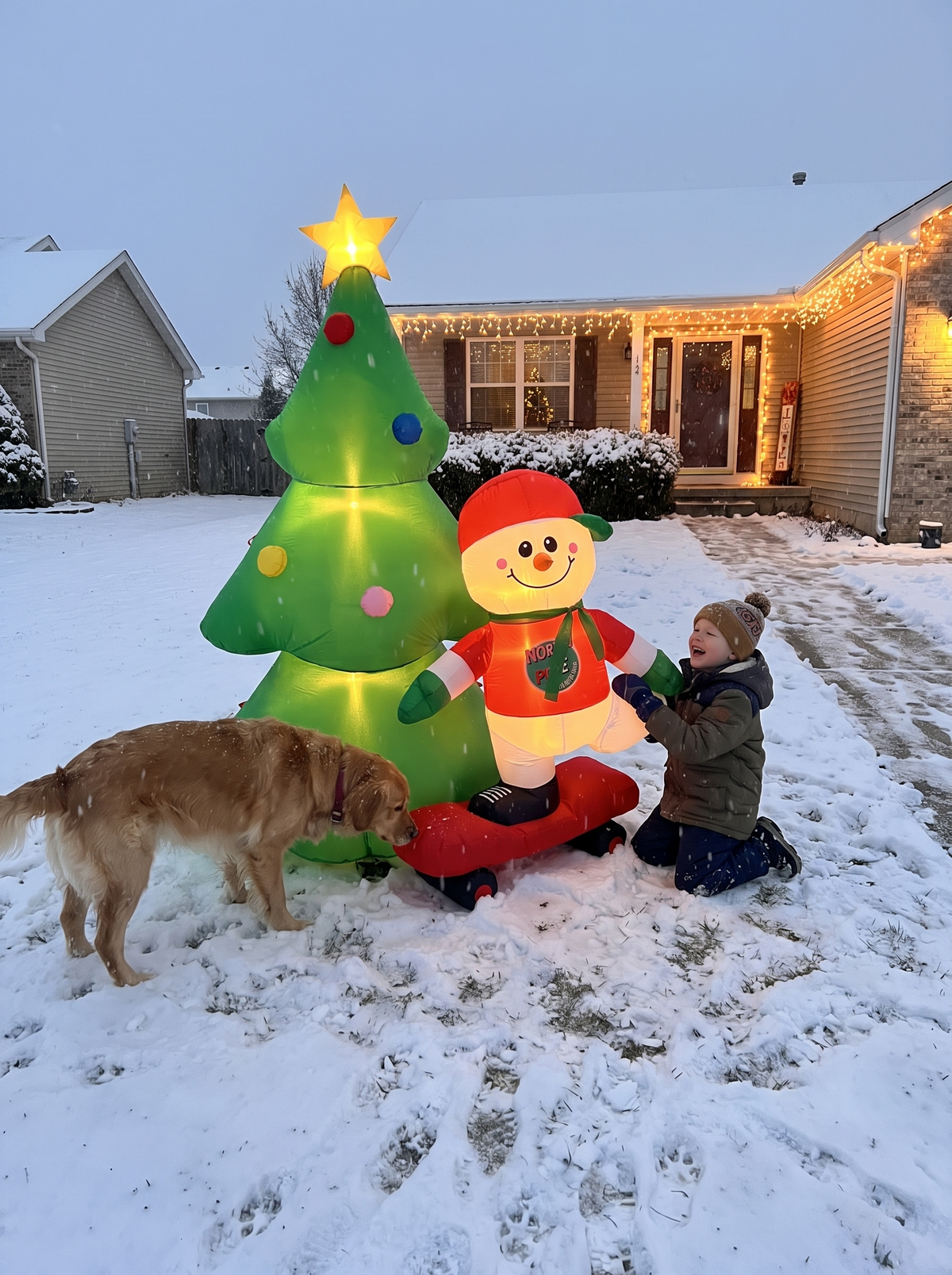 Christmas Tree with Scooter Snowman Inflatable, Holiday on the Move