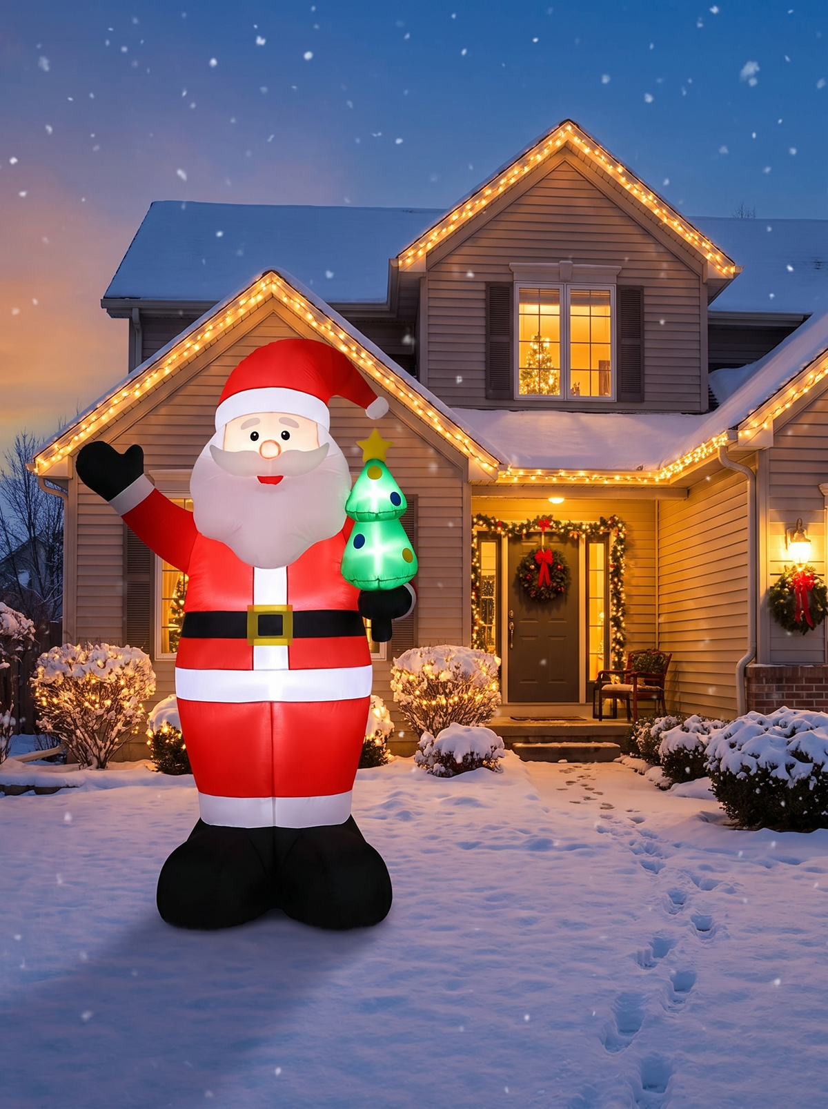 Standing Santa Claus Inflatable, Made for Winter Weather