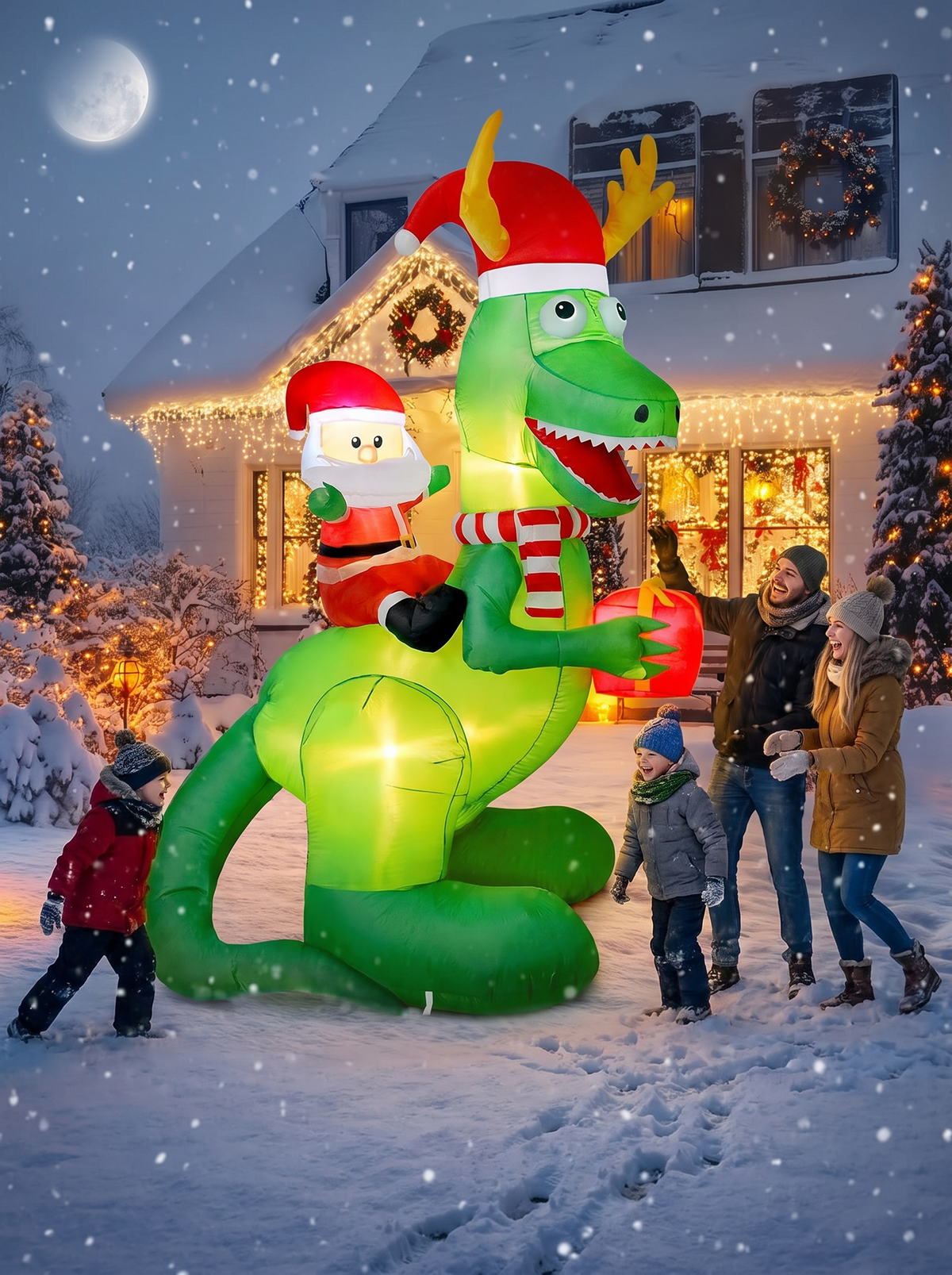 Santa Riding Dinosaur Inflatable, A Prehistoric Christmas