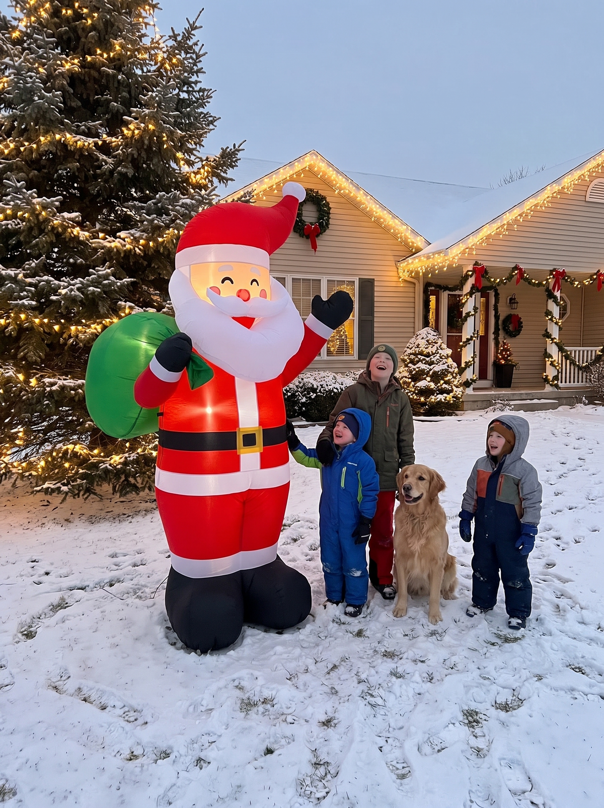 Classic Santa with Gift Sack Inflatable, Nostalgic Christmas Spirit