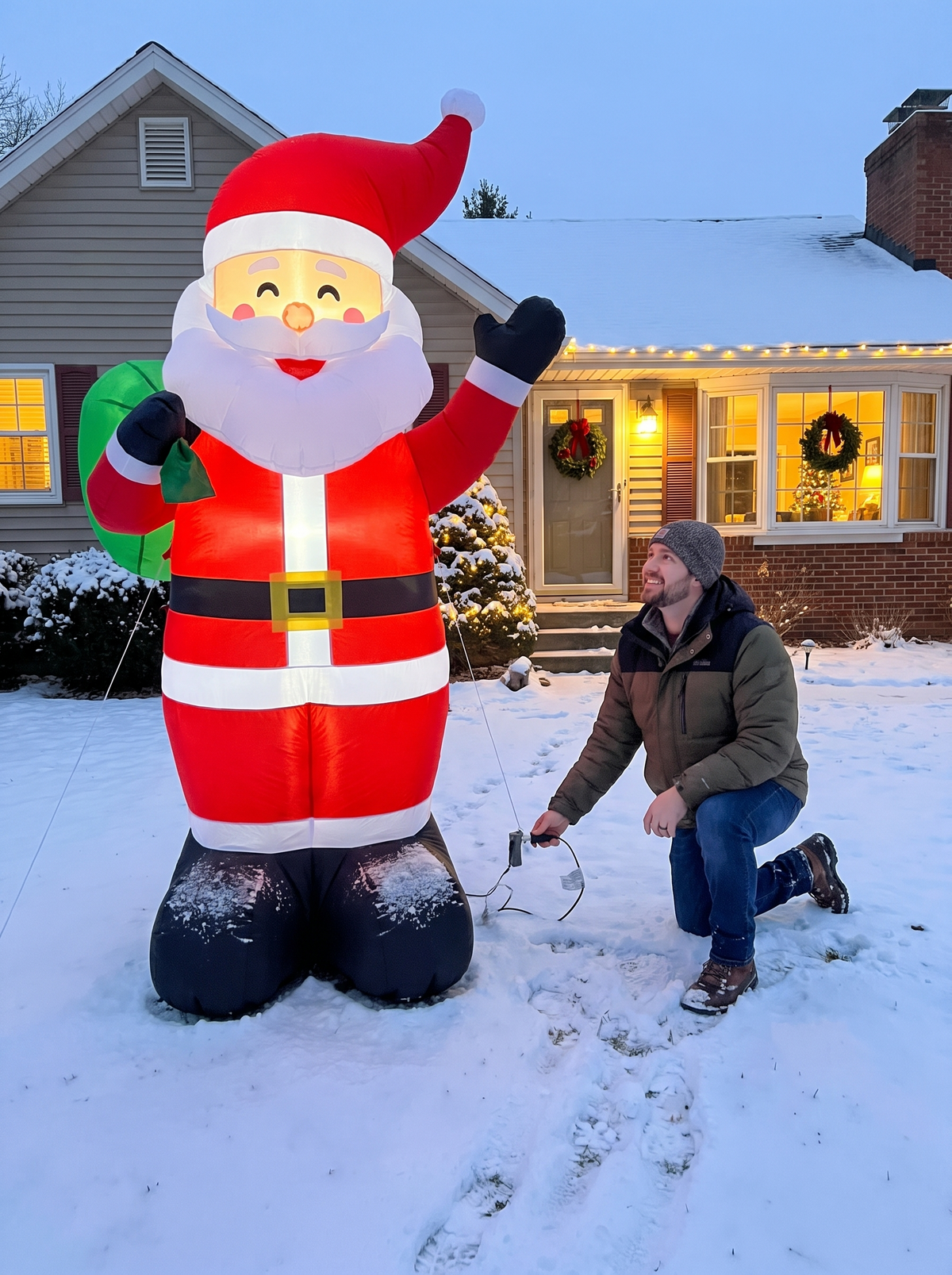 Classic Santa with Gift Sack Inflatable, Quick to Stand Tall