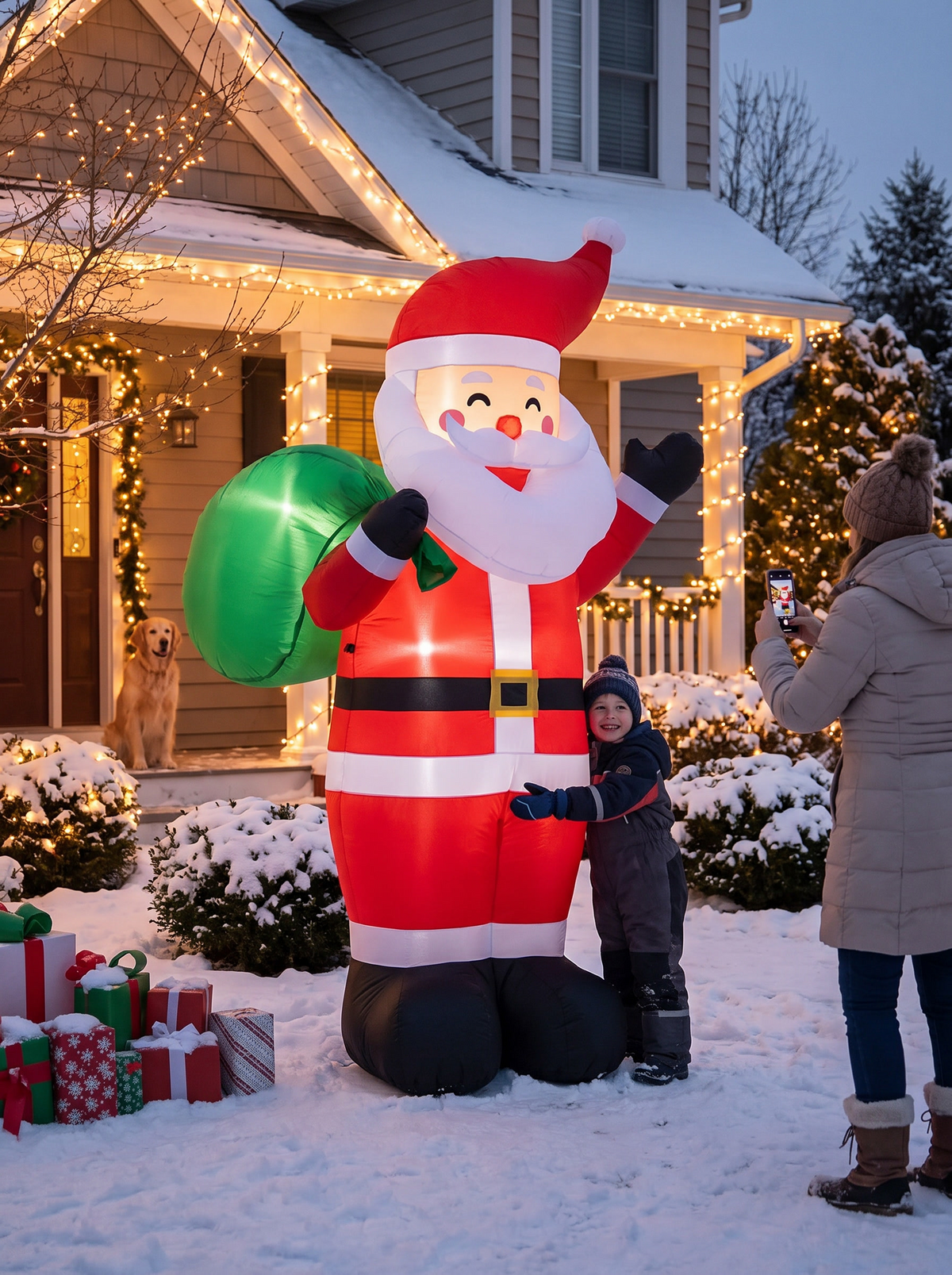 Classic Santa with Gift Sack Inflatable, Life Sized Welcome