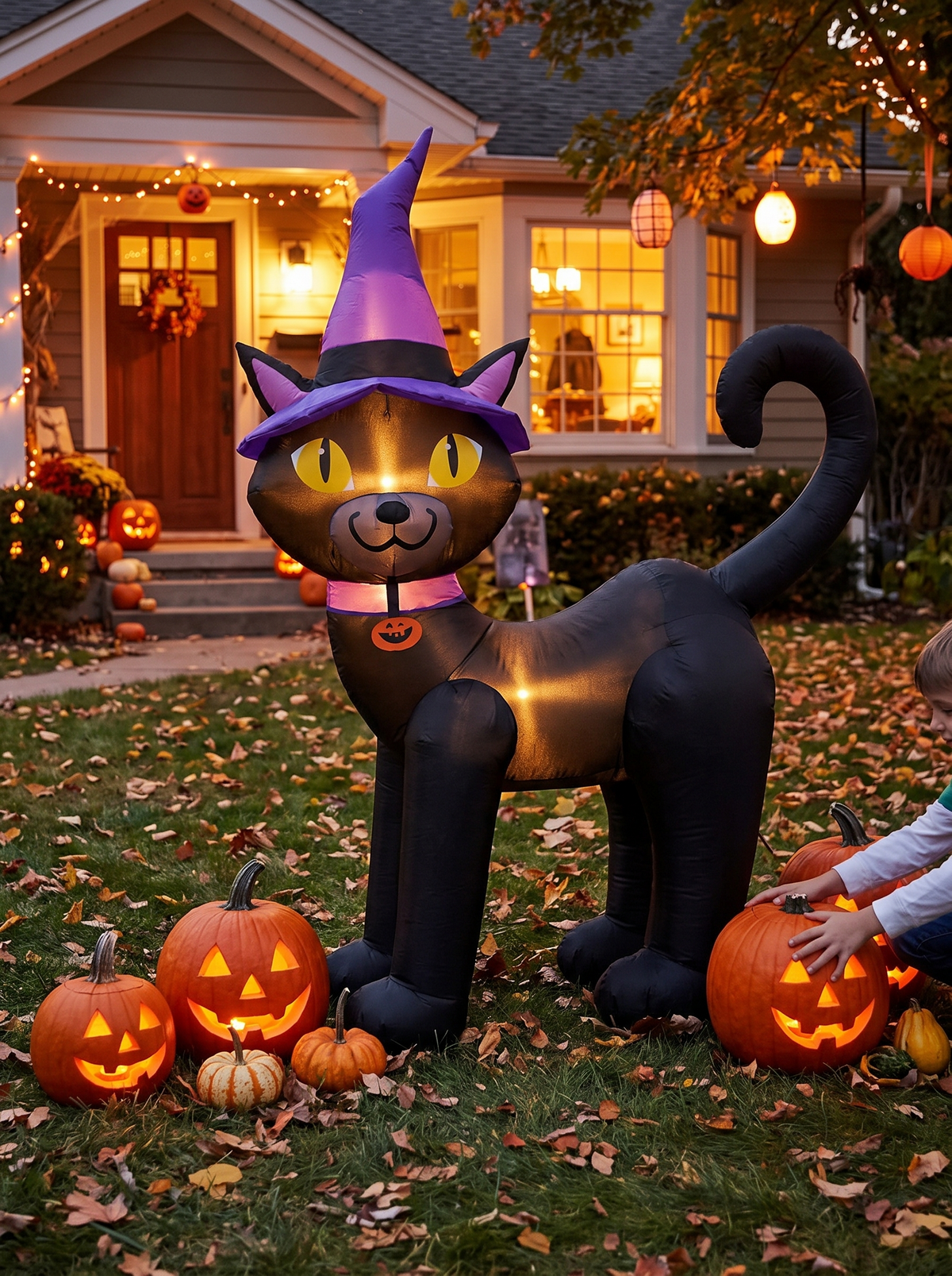 Black Cat with Pumpkins Inflatable, Pumpkins With Personality