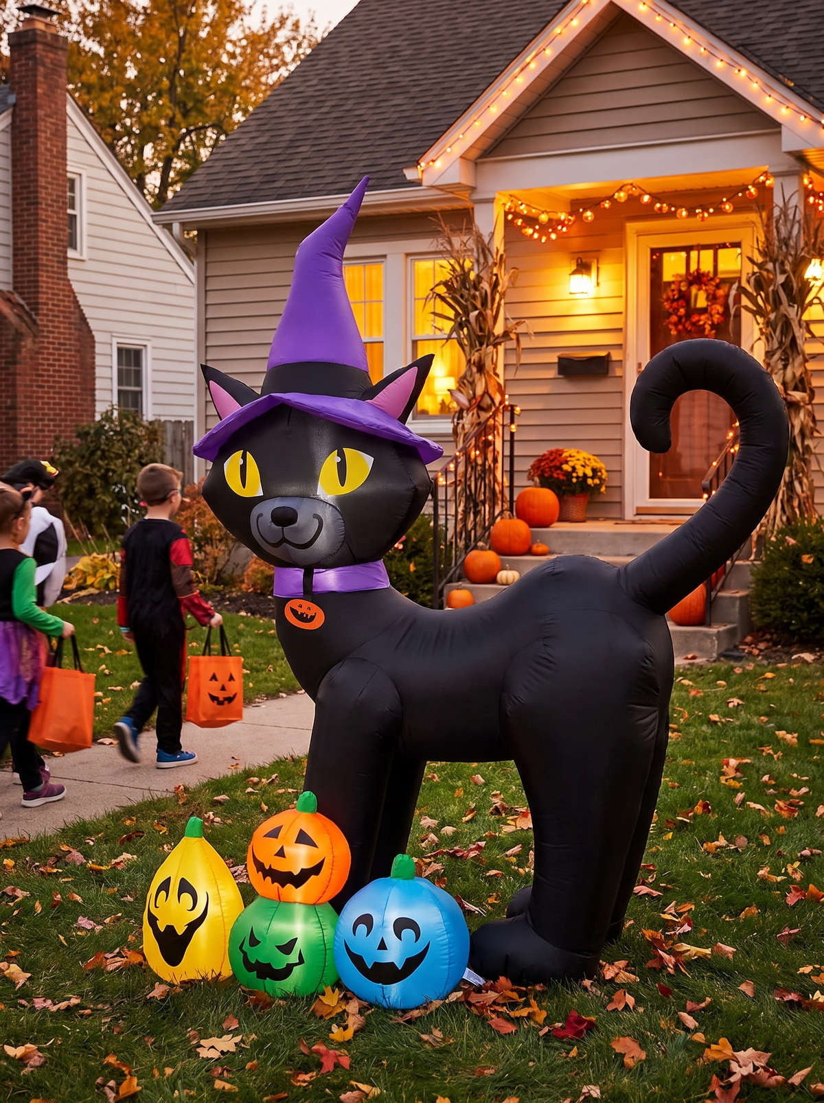 Black Cat with Pumpkins Inflatable, Ready for Trick or Treat