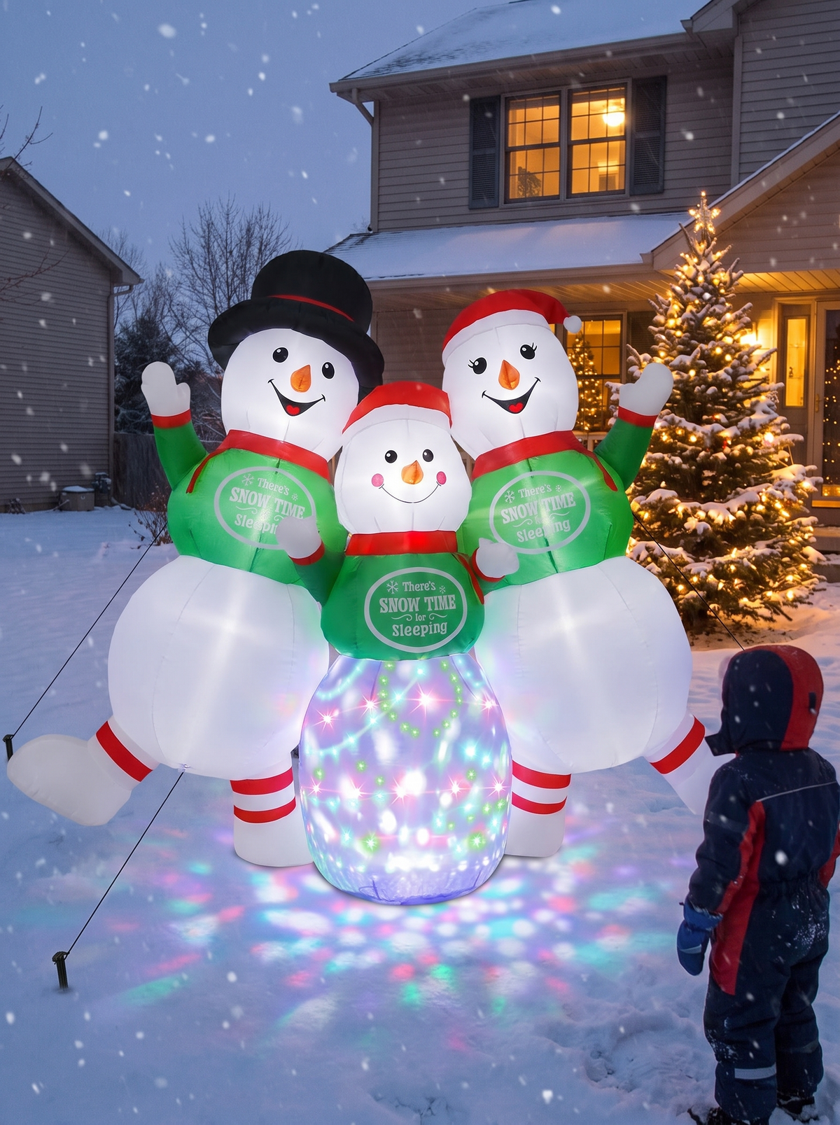 Snowman Family Inflatable, Color That Turns