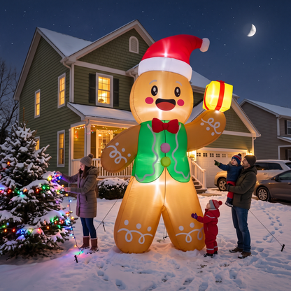 14FT Inflatable Gingerbread Man with Santa Hat & LED Lights