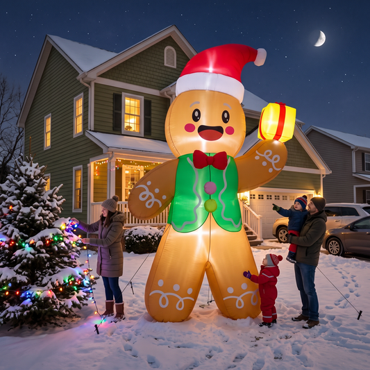 14FT Inflatable Gingerbread Man with Santa Hat & LED Lights