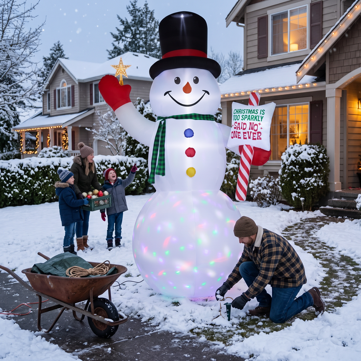15FT Inflatable Christmas Snowman with Candy Cane Sign