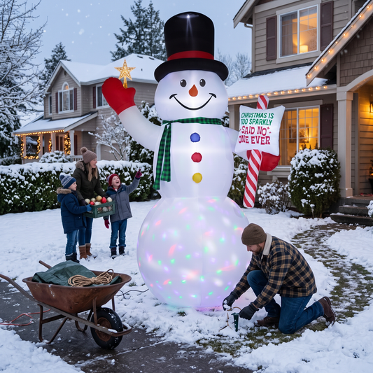 15FT Inflatable Christmas Snowman with Candy Cane Sign