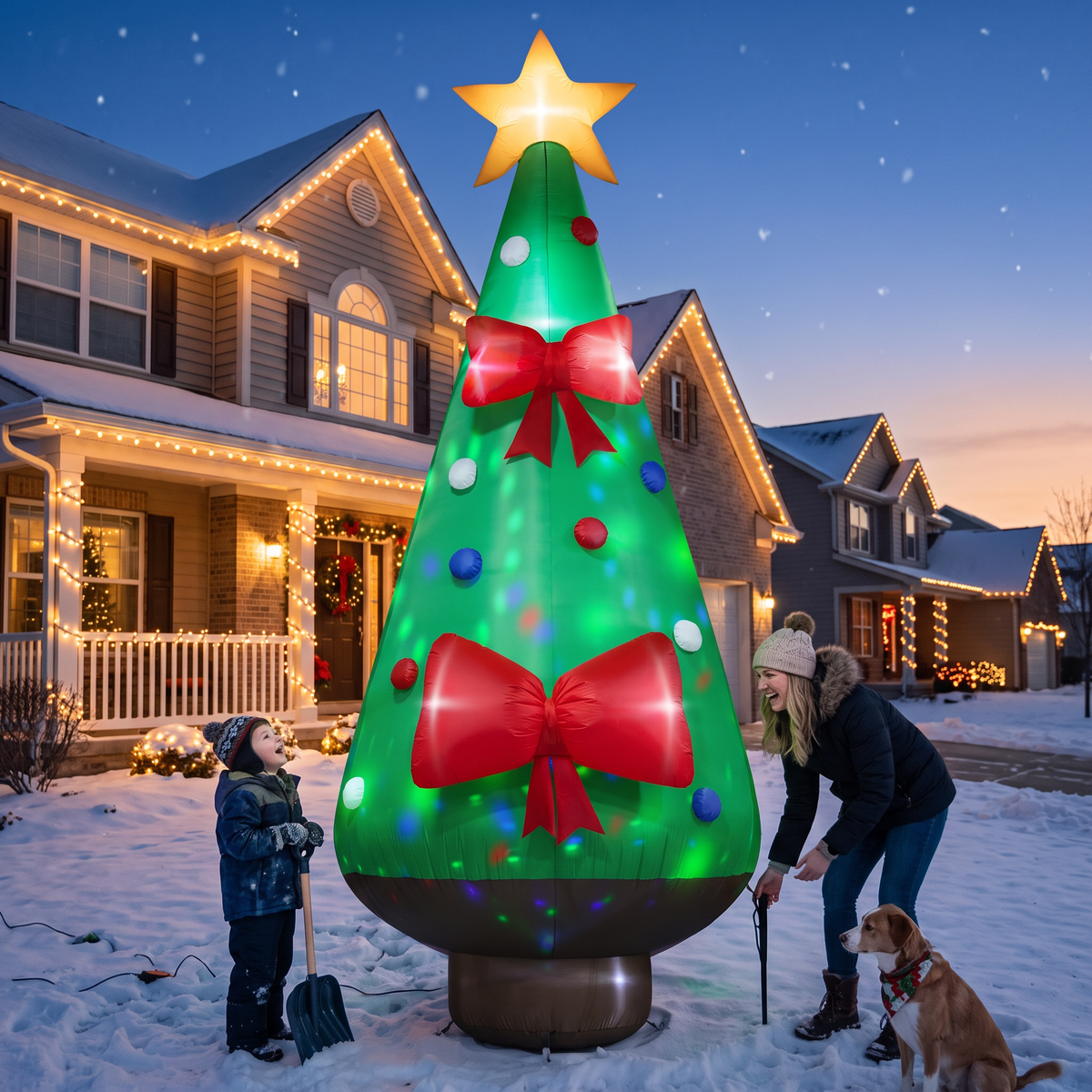 14FT Giant Inflatable Christmas Tree with Bow & Ornaments