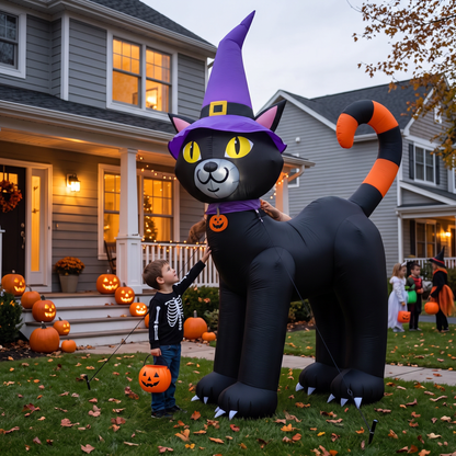 14FT Inflatable Halloween Black Cat with Witch Hat