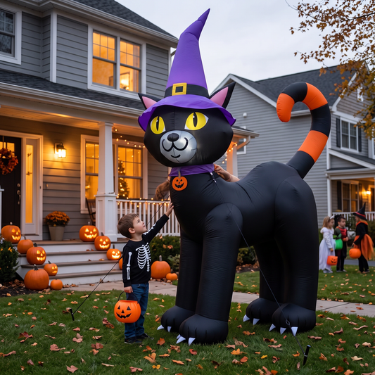 14FT Inflatable Halloween Black Cat with Witch Hat