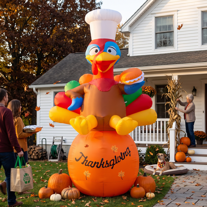 14FT Inflatable Thanksgiving Chef Turkey on Pumpkin